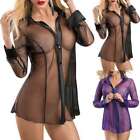 Hot Women Sheer Lingerie Blouse See Through Long Sleeve Tops Sleepwear Nightwear