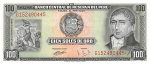 Peru  100  Soles De Oro  15.8.1974   Series  G  Uncirculated Banknote HAf