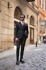 Lonatolia Mens Striped Suit Italian Style Slim Fit Jacket Vest Trousers - Black