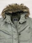 Abercrombie & Fitch Jacket Womens Small Fur Lined Hooded Green Parka Y2K 90s
