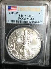 2012-W BURNISHED AMERICAN SILVER EAGLE PCGS MS69 FIRST STRIKE WITH FLAG LABEL