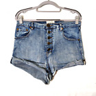 One Teaspoon Lovers Shorts 29 Denim Pockets High Rise Button Fly Stretchy Cuffed