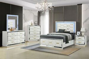 Premium Luxury 5pc LED Bedroom Set King Bed Nightstand Dresser Mirror Chest
