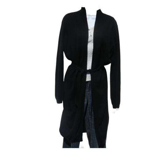 Cashmere Blend | Long Coat | Sash | B+ Quality| 2 Ply Knit| | Open | Black | L