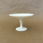 Vintage Milk Glass Pedestal Stemmed Hobnail Candy Dish / Cake Stand Ruffle Edge