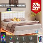 Queen Size Floating Bed Frame with LED Lights and USB Charging,Modern Upholster