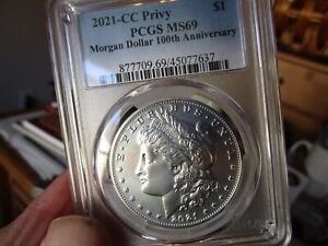 PERFECT LOOKING 2021 CC MORGAN DOLLAR  PCGS  MS-69  WITH A PRIVY MARK