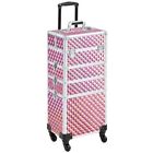Pink Professional Makeup Case Rolling Cosmetology Case Aluminum Beauty Travel