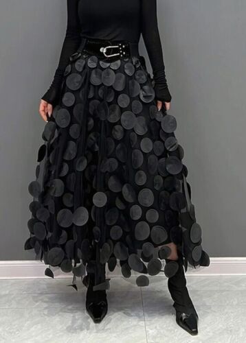 Polka Dot 3D Design Tulle Skirt Vintage Elastic Waist A-line Mesh Skirt