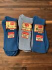 Lot of 3 pair Vintage Hanes Red Label Sweat Proof Socks Blue size 10-13 Acrylic