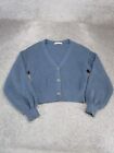 Zara Sweater Womens Small Blue Knit Button Up Cardigan Cropped Oversized