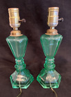 RARE Matching Pair of Vintage Green Uranium Vaseline Electric Table Lamps GLOW!