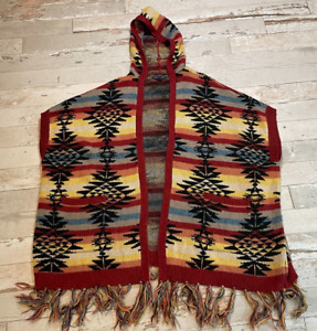 American Eagle Open Cardigan Hooded Pancho Shawl Woman SZ XS / S Fringe Tribal