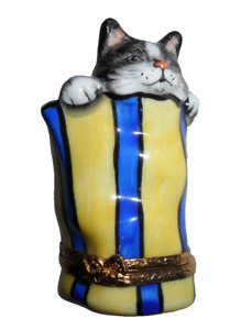New ListingFrench Limoges Hinged Trinket Box Kitty Cat in Gift Bag Signed Pierre Arquie