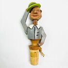 Vintage Anri Hand Carved Wooden Mechanical Bottle Stopper Man Tipping His Hat