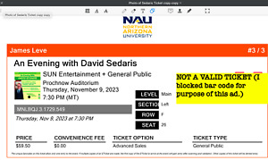 David Sedaris Tickets, Flagstaff, Nov. 9th