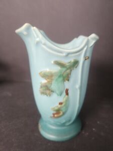 Weller Art Pottery Vase with Oak Leaves & Acorns Blue Matte 6.5