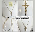 Vintage New Old Stock Yellow Gold Plate Jesus Cross Pendant Necklace 18” 18mm