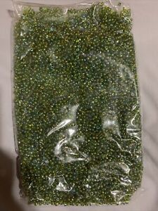 500 Grams 1 Pound 2 Ounces Huge Lot Seed Beads Green AB As Pictured Size 8/0 3mm