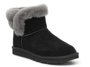 Womens UGG SANIYA Shearling Mini Suede Leather Boot Black  Size 6 New In Box