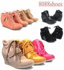 Women's Fashion Lace Up High Top Ankle Wedge Heels Sneaker Boots Shoes Size 6-10