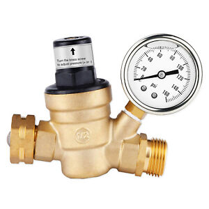 Water Pressure Regulator For RV Lead-free Brass Adjustable Reducer Gauge 3/4