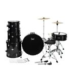 Standard 5 Piece Full Size Complete Adult Drum Set Cymbals Kit with Stool Black