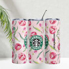 Floral Starbucks Tumbler 20 oz, Skinny Sublimated Tumbler Pink Tulips Bouquet