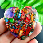 Rainbow Sea Sediment Jasper & Pyrite Love Heart Pendant Bead 40x7mm L-CSDHS25
