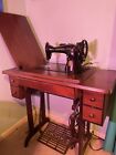 Antique Singer Treadle/Electric Sewing Machine in Cabinet, Vintage Early 1900s