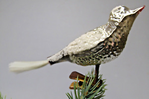 Vintage Glass Clip On Bumpy Silver BIRD Spun Tail Christmas Ornament Germany