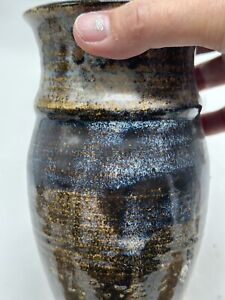 Art Pottery Vase Glaze Ombre Shades of Blue Signed Metallic Tones