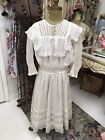 Antique Victorian youth  lace dress cotton netting trim & ribbon work #L
