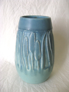 ROOKWOOD Cattail Vase with Blue Matte Glaze , #2592 /  1923