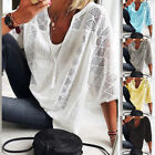 Summer Women Lace Boho Tunic Tops Beach Cover Up Cotton Linen T-Shirt Blouse Tee