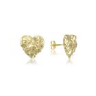10K Solid Yellow Gold Heart Nugget Stud Earrings - Love Dia Cut Women Men
