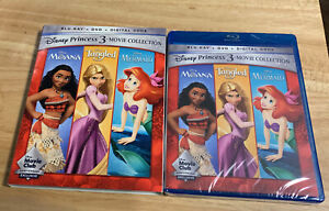 Disney Princess 3-Movie Collection~Moana Tangled Little Mermaid Blu-Ray+DVD-NEW