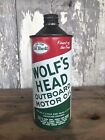 Vintage Wolf's Head Outboard Motor Oil One Quart Cone Top Can Advertisement