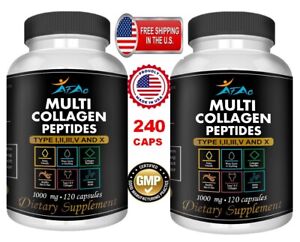 Collagen Peptides pills 1000 mg Hydrolyzed Collagen i, ii,iii,V,X 240 capsules