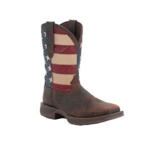 Men's Dark Brown Oiled American Flag Leather Cowboy Boots - 5 Day Delivery