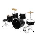 5 Piece Full Size Complete Adult Drum Set Cymbals Kit with Stool & Sticks Black
