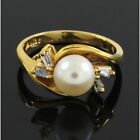 0.90ct Pearl & Simulated Diamond 18K YELLOW GOLD Plated Promise Rg Size 6.5 E274
