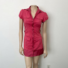 Vintage Y2K Bebe Size Small S Pink Utility Collared Satin Hem Mini Shirtdress