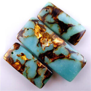 Wholesale Turquoise & Gold Copper Bornite stone Pendant Bead for DIY 48*18*6mm