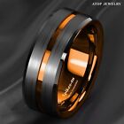 ATOP 8mm Black Tungsten Carbide Thin Orange Line Wedding Band Ring Men’s Jewelry