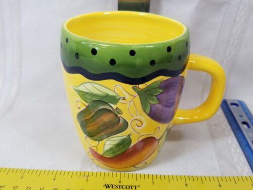 Gates Ware by Laurie Gates Mug Yellow 16 Oz. Peppers & Cherries