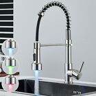 LED Kitchen Sink Faucet Swivel Mixer Tap with Pull Down Sprayer Brushed Nickel