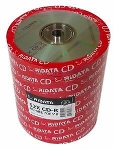 100 RITEK RIDATA 52X Blank CD-R CDR Branded Logo 700MB Media Disc