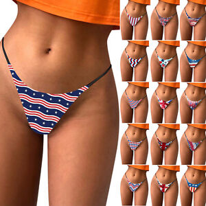 Womens Thong Underwear Sexy Panties Independence Day Printed Breathable Lingerie