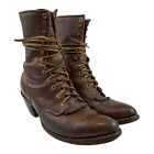 JUSTIN Brown Leather Lace Up Kiltie Cowboy Boots Mens Size 12 D Roper 596 USA